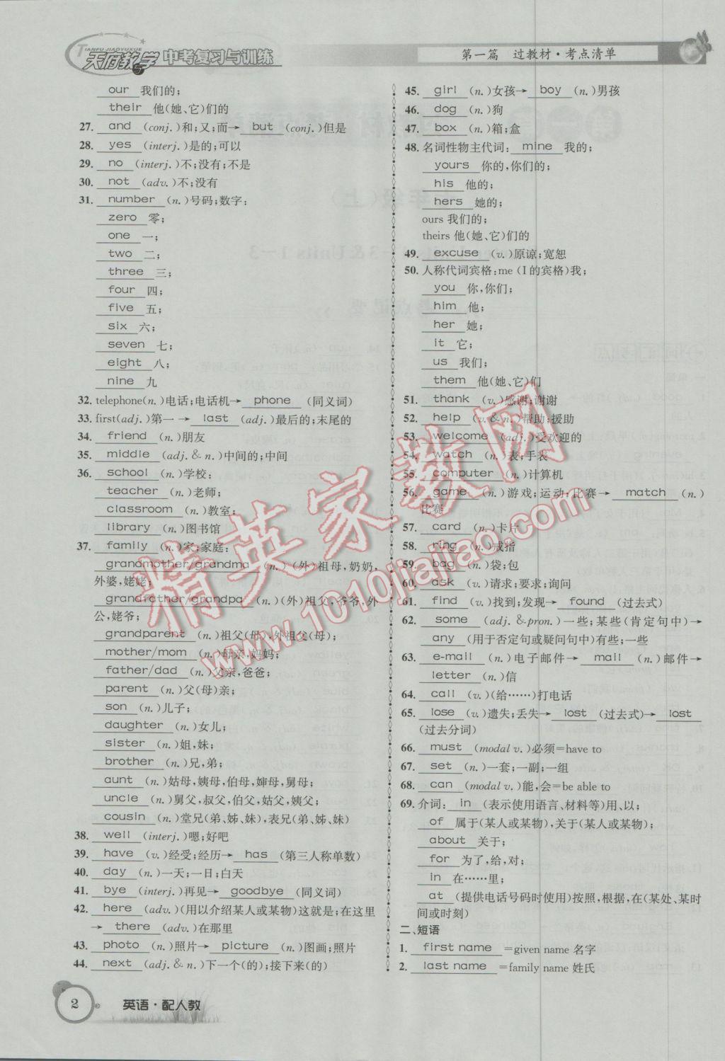 2017年天府教與學(xué)四川中考復(fù)習(xí)與訓(xùn)練英語人教版 第一篇參考答案第43頁