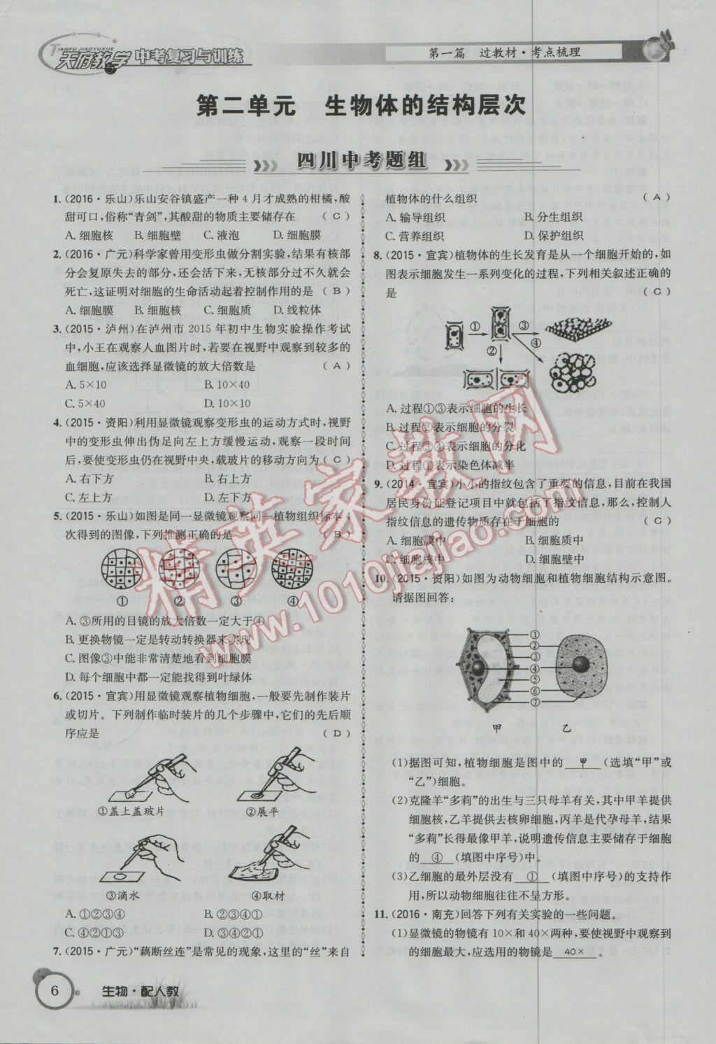 2017年天府教与学四川中考复习与训练生物人教版 第一篇参考答案第9页