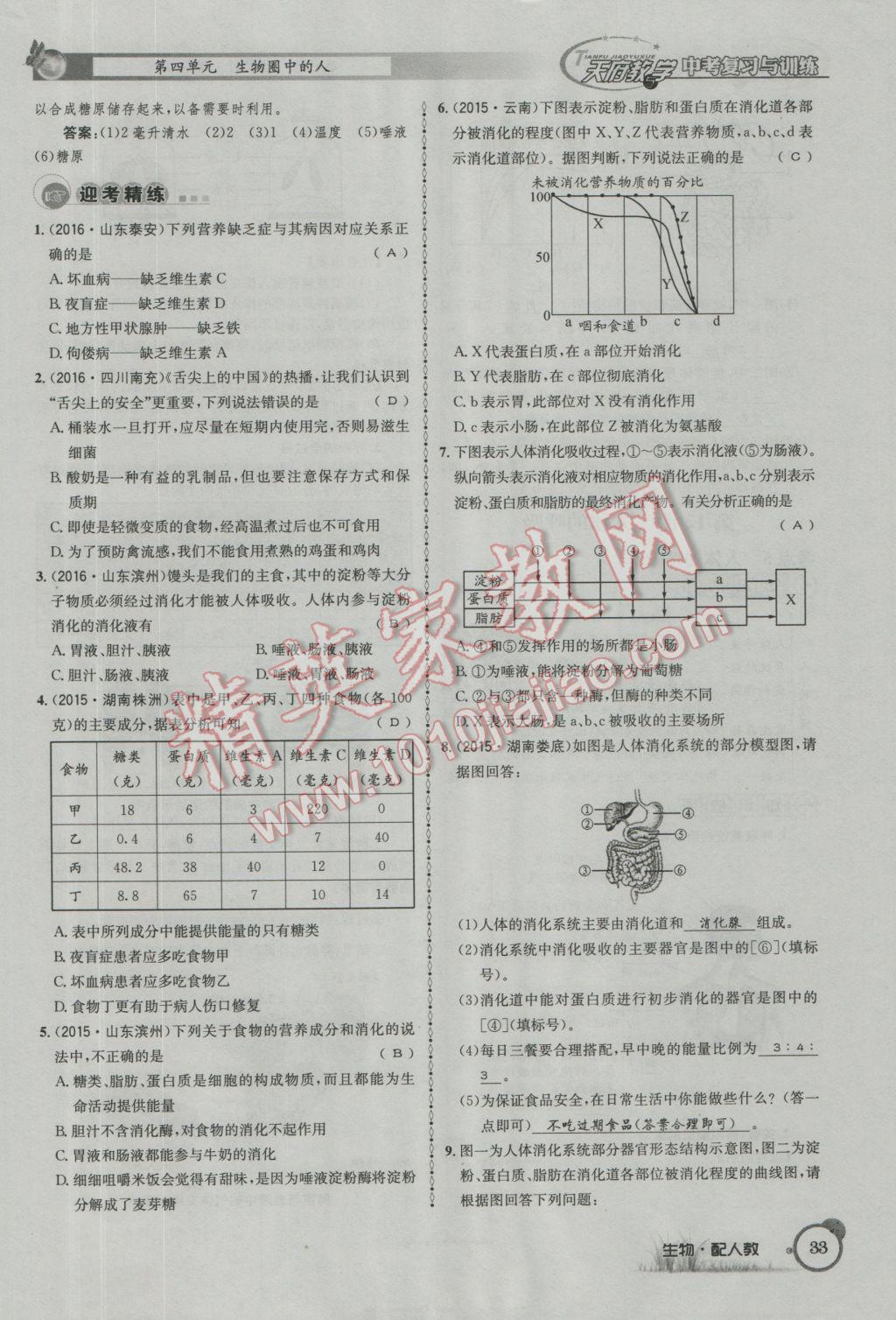 2017年天府教與學(xué)四川中考復(fù)習(xí)與訓(xùn)練生物人教版 第一篇參考答案第36頁