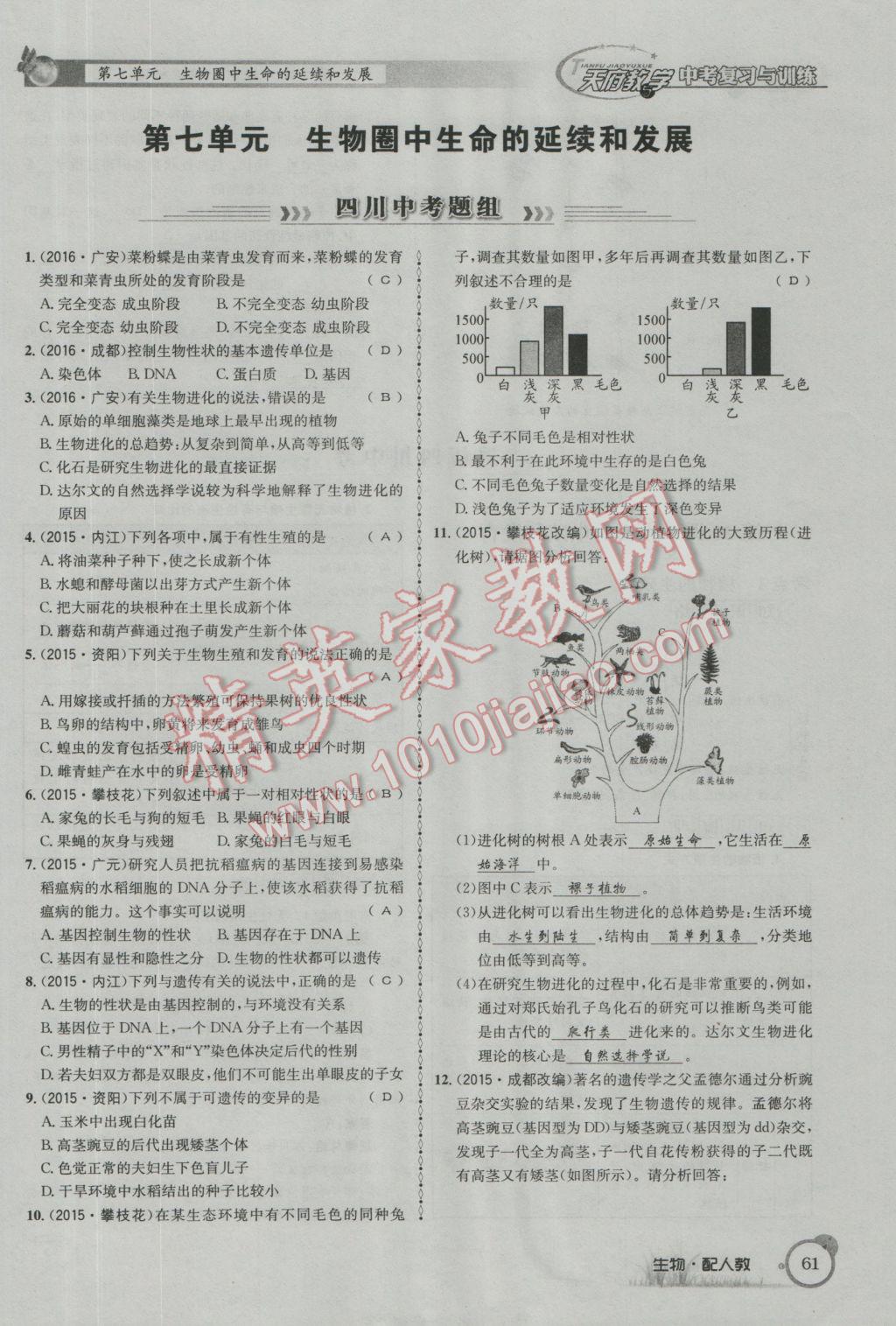 2017年天府教與學(xué)四川中考復(fù)習(xí)與訓(xùn)練生物人教版 第一篇參考答案第64頁(yè)