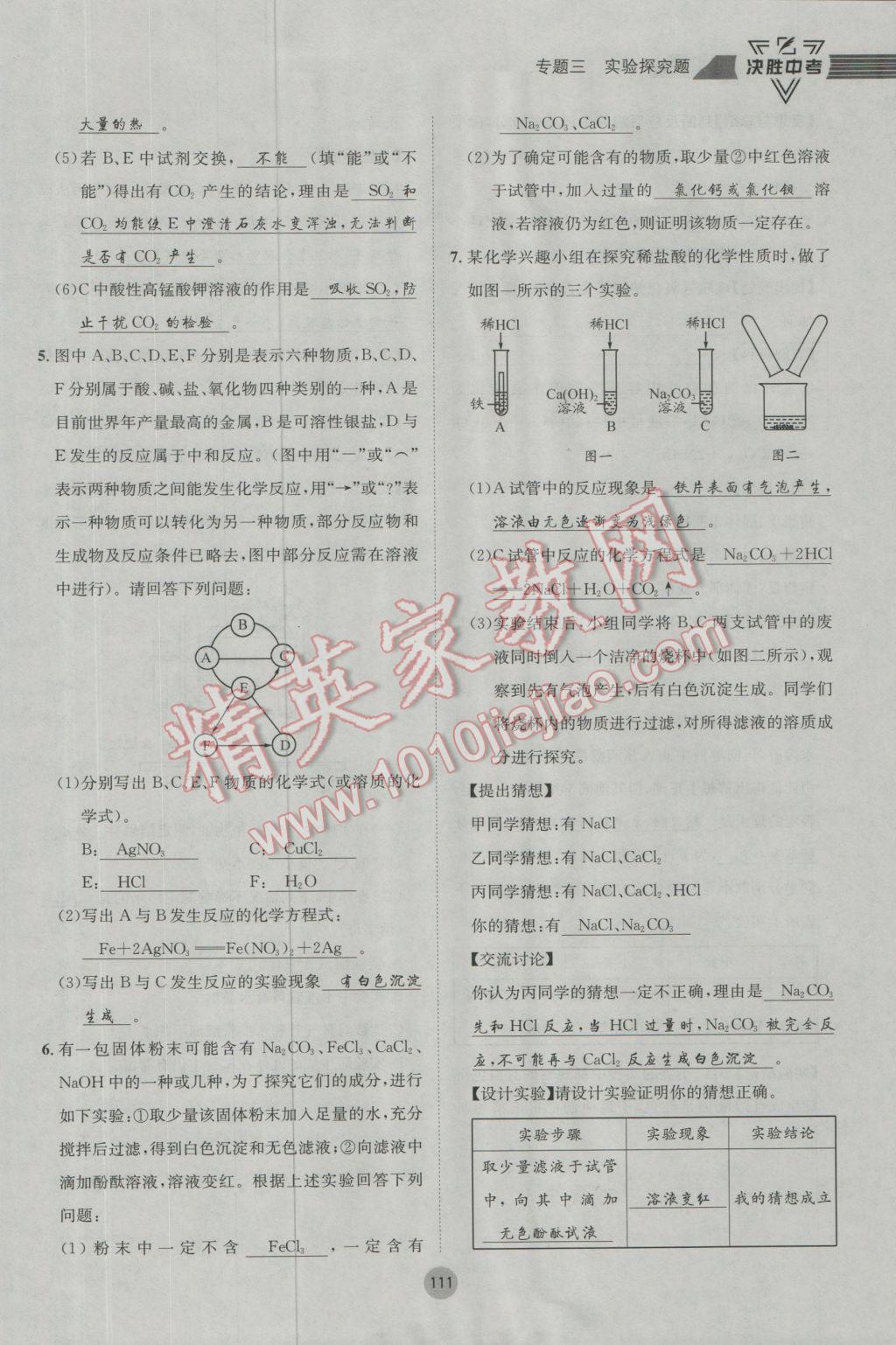 2017年决胜中考化学南充专版 第二轮参考答案第144页