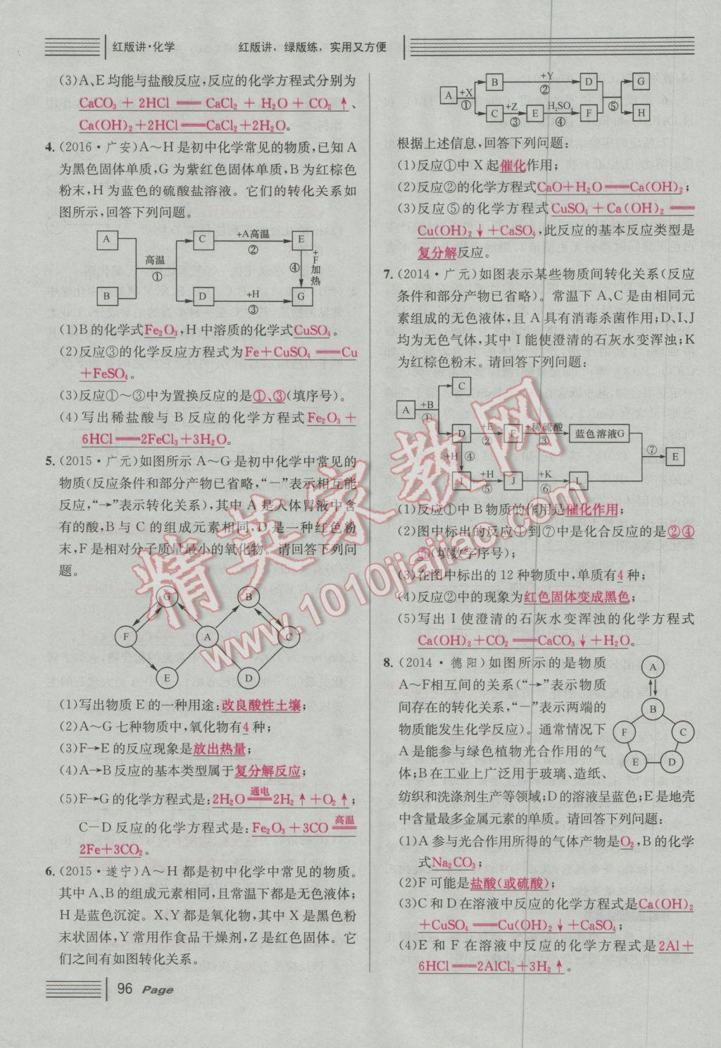 2017年南充火线100天中考滚动复习法化学 红版讲中考四大题型参考答案第36页