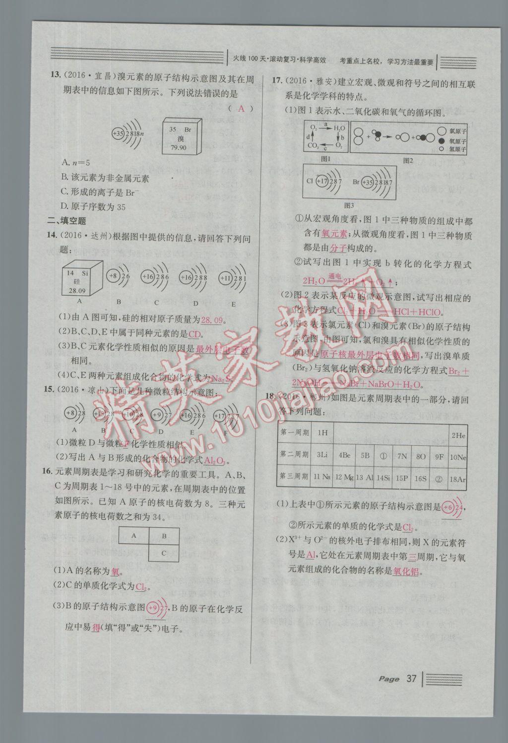 2017年南充火線100天中考滾動復(fù)習(xí)法化學(xué) 綠版練參考答案第193頁