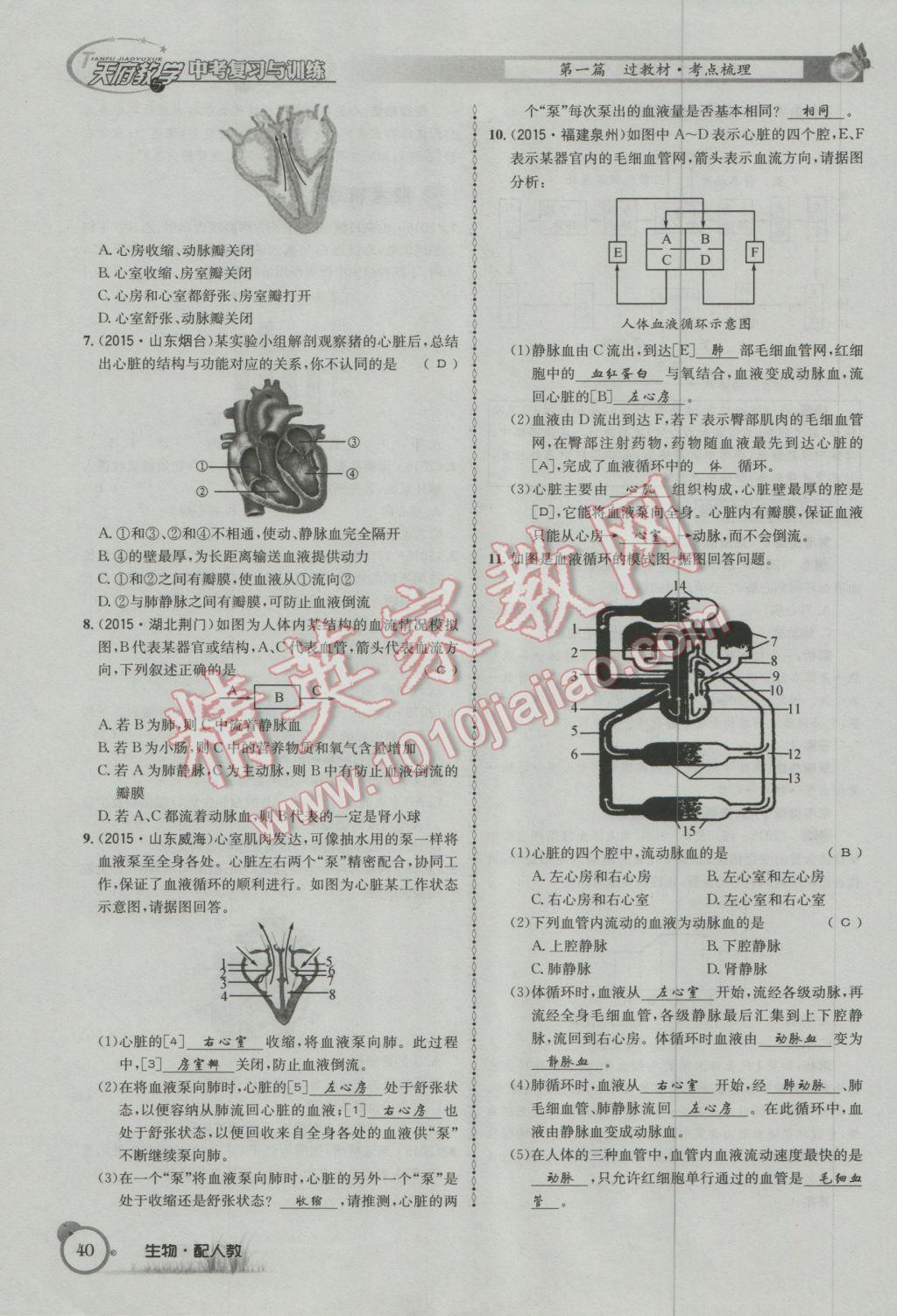 2017年天府教與學(xué)四川中考復(fù)習(xí)與訓(xùn)練生物人教版 第一篇參考答案第43頁