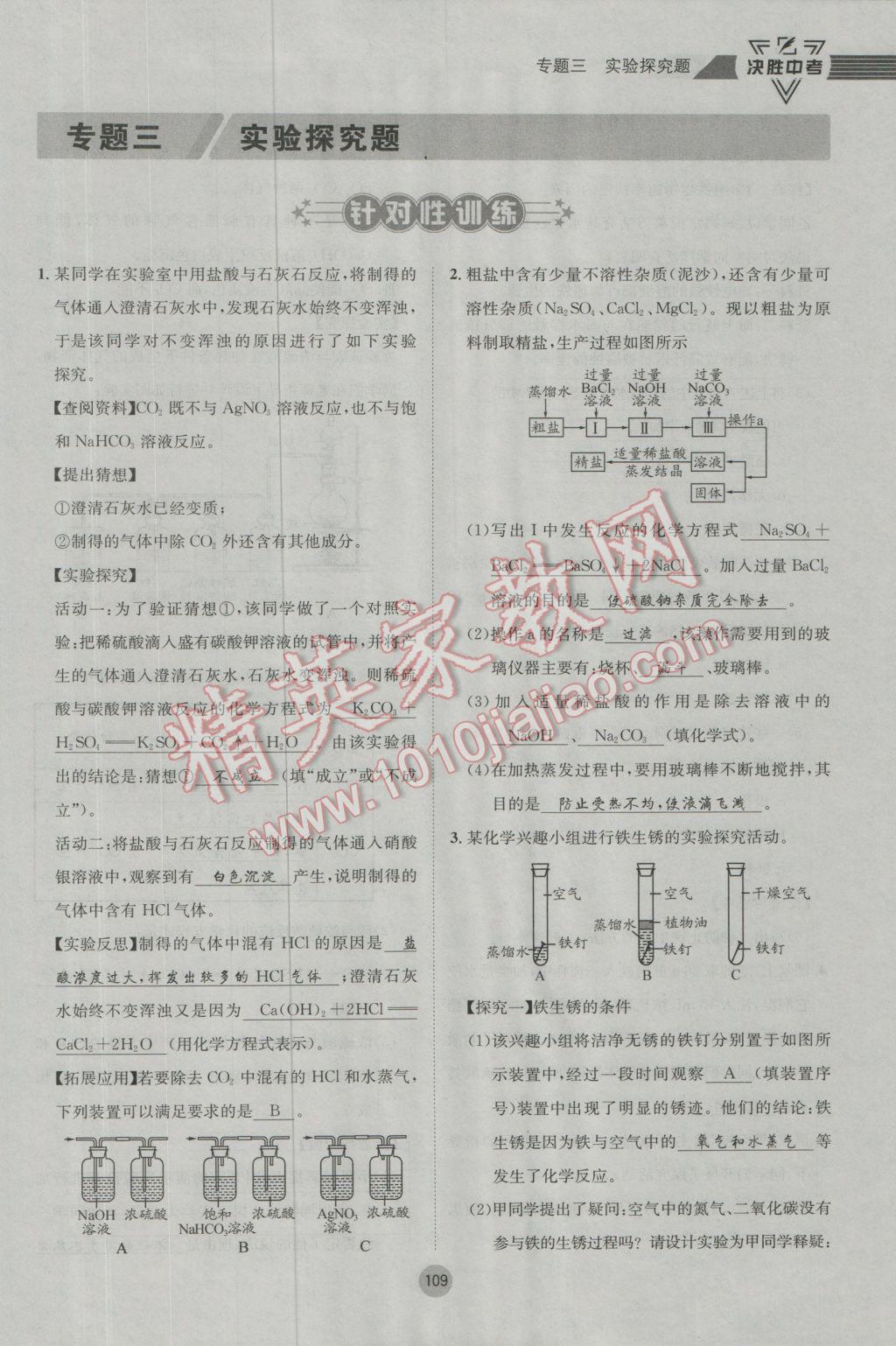 2017年决胜中考化学南充专版 第二轮参考答案第142页