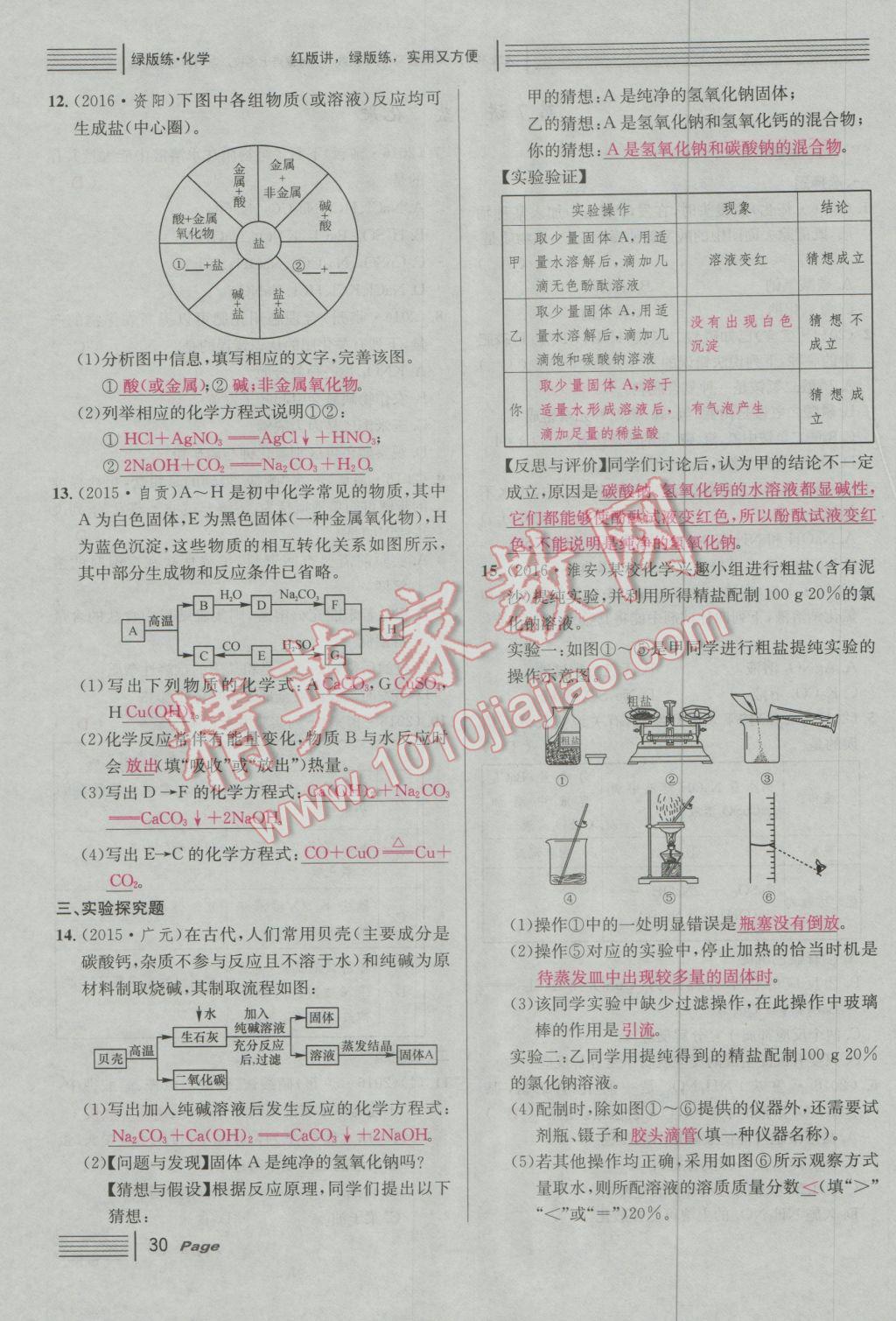 2017年南充火线100天中考滚动复习法化学 绿版练参考答案第186页