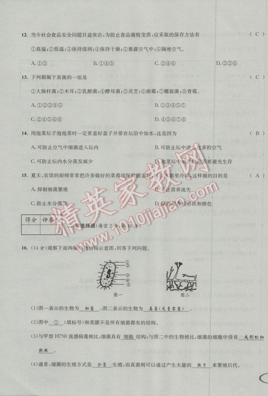 2017年決勝中考生物南充專版 活頁(yè)測(cè)試卷參考答案第19頁(yè)