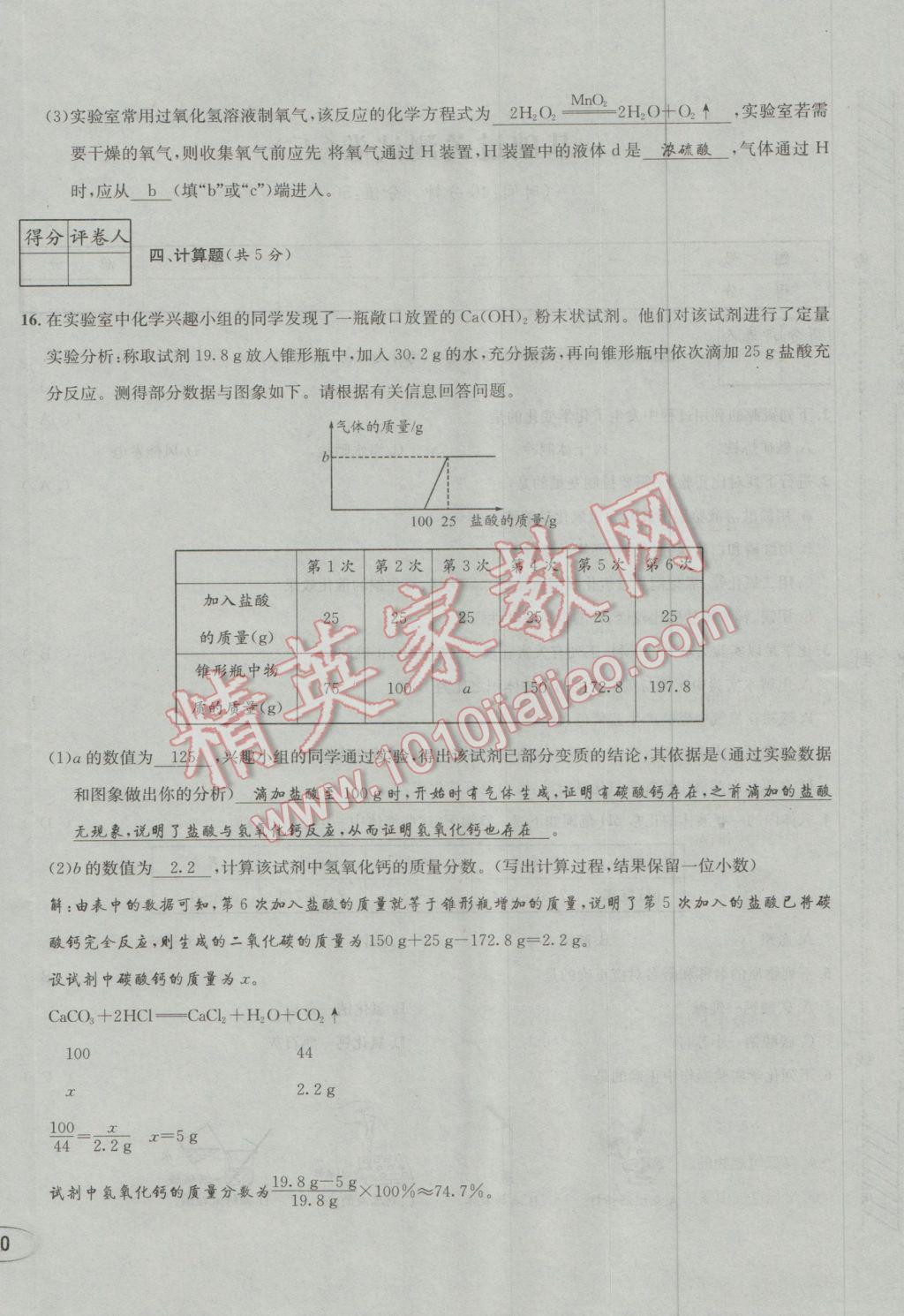 2017年决胜中考化学南充专版 活页测试卷参考答案第20页