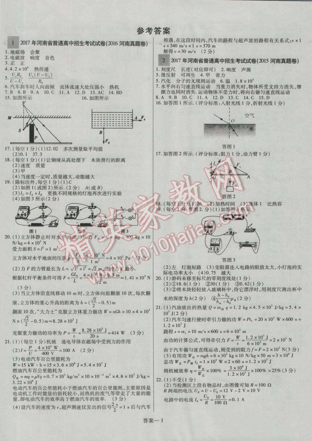 2017年顾源教育中考必备名师解密热点试题汇编物理 参考答案第1页