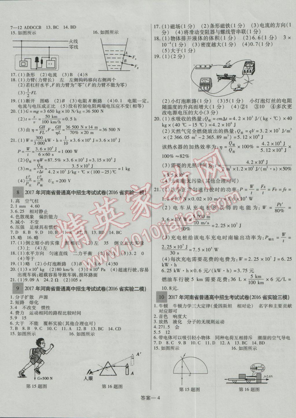 2017年顾源教育中考必备名师解密热点试题汇编物理 参考答案第4页