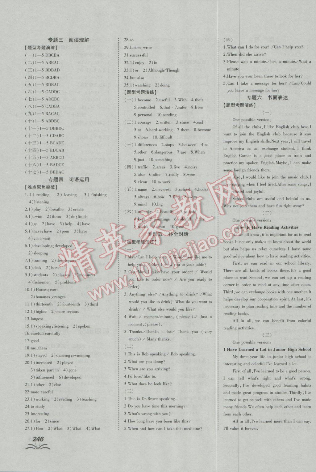 2017年河南中考世纪天成中考专家英语人教版 参考答案第12页