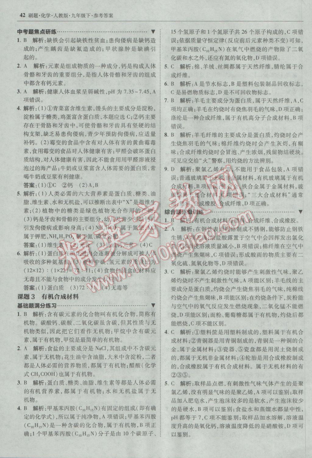 2017年北大绿卡刷题九年级化学下册人教版 参考答案第41页