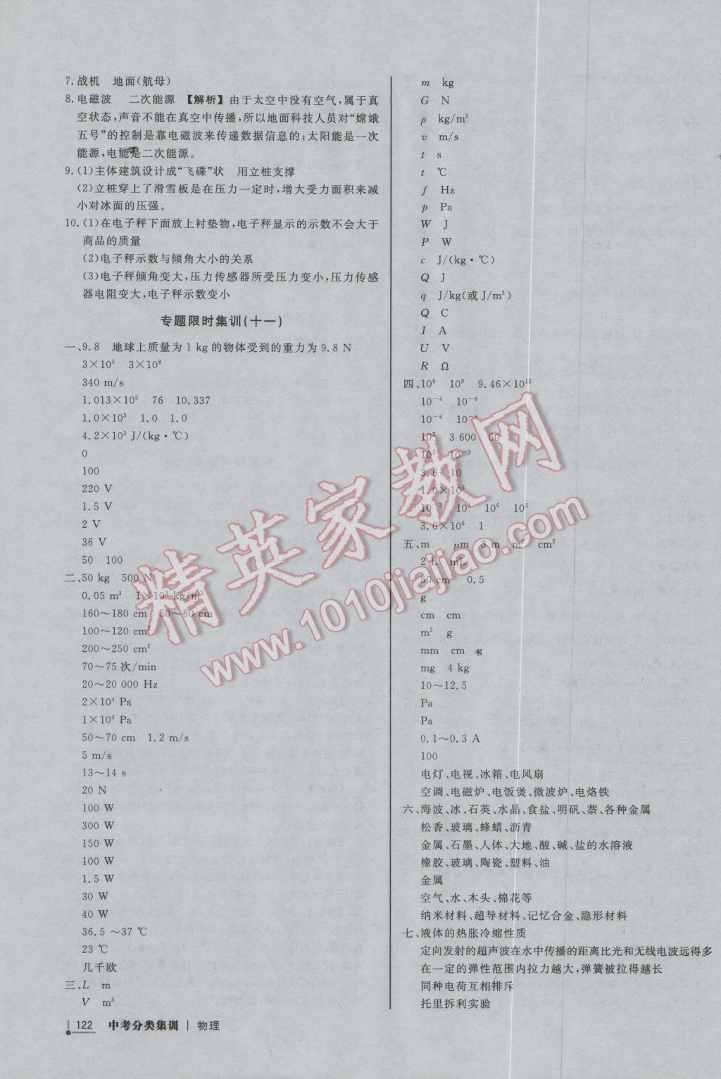 2017年中考分類集訓(xùn)物理 參考答案第30頁