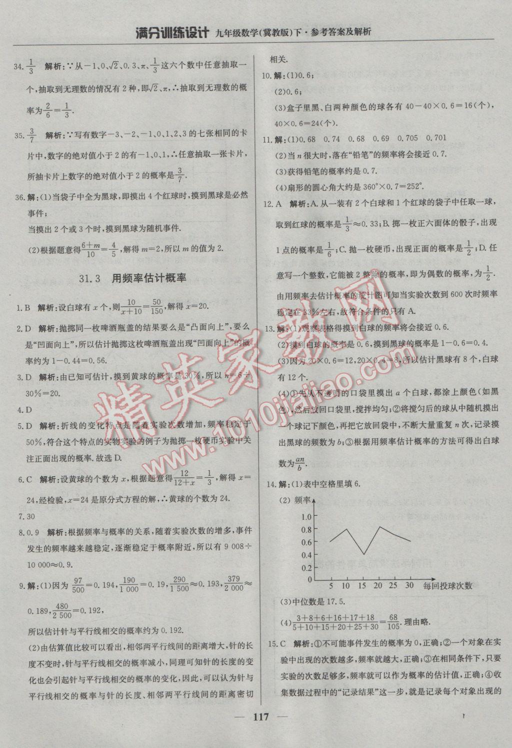 2017年滿分訓(xùn)練設(shè)計九年級數(shù)學(xué)下冊冀教版 參考答案第30頁