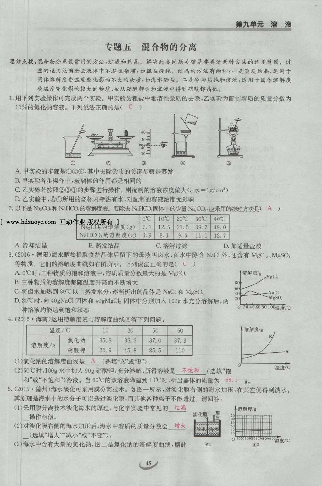 2017年思維新觀察九年級(jí)化學(xué)下冊(cè) 第九單元 溶液第51頁(yè)