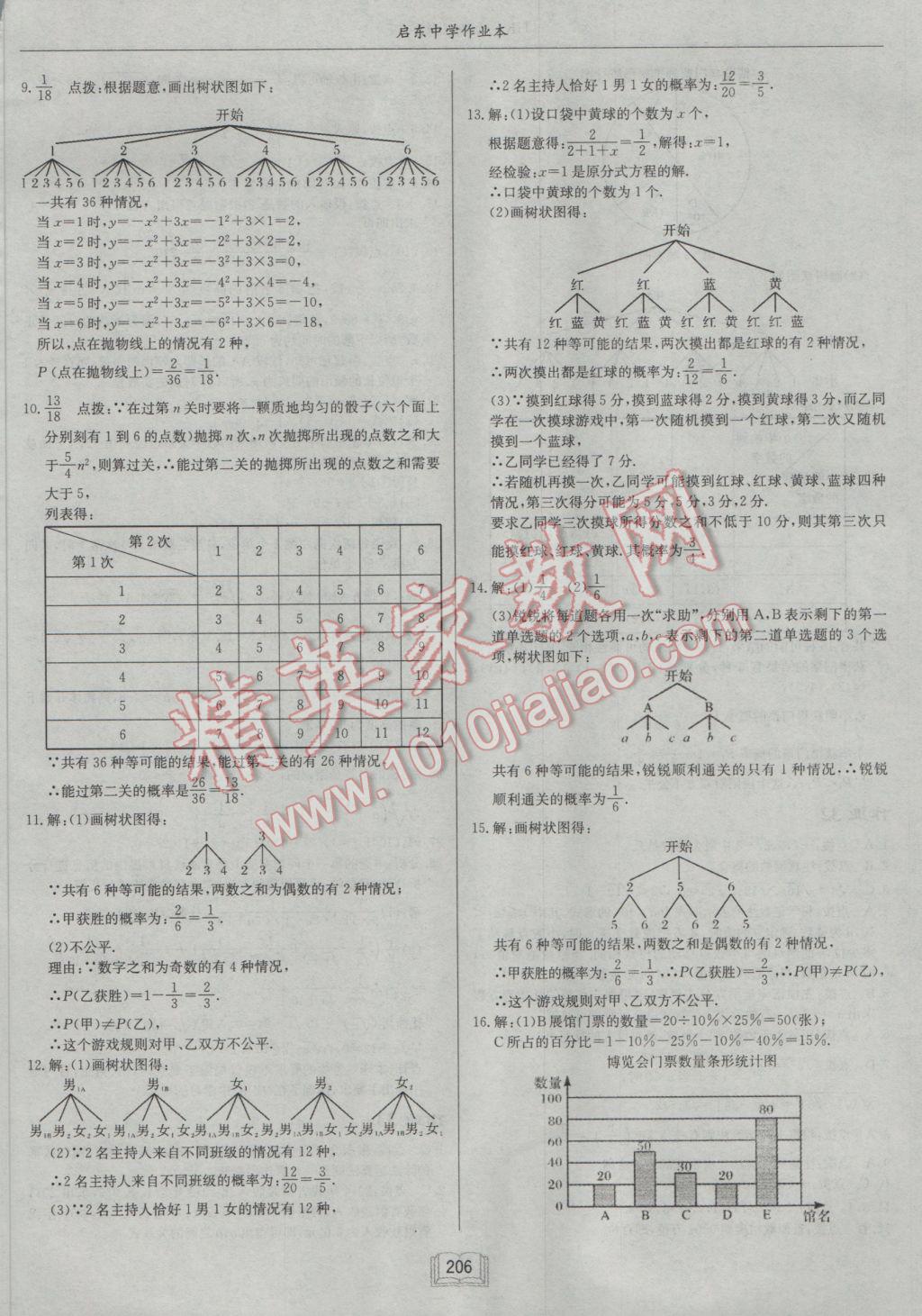 2017年啟東中學(xué)作業(yè)本九年級數(shù)學(xué)下冊滬科版 參考答案第34頁