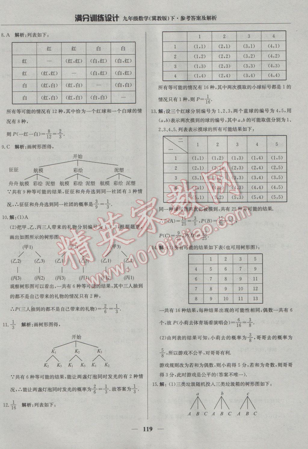 2017年滿分訓(xùn)練設(shè)計九年級數(shù)學下冊冀教版 參考答案第32頁