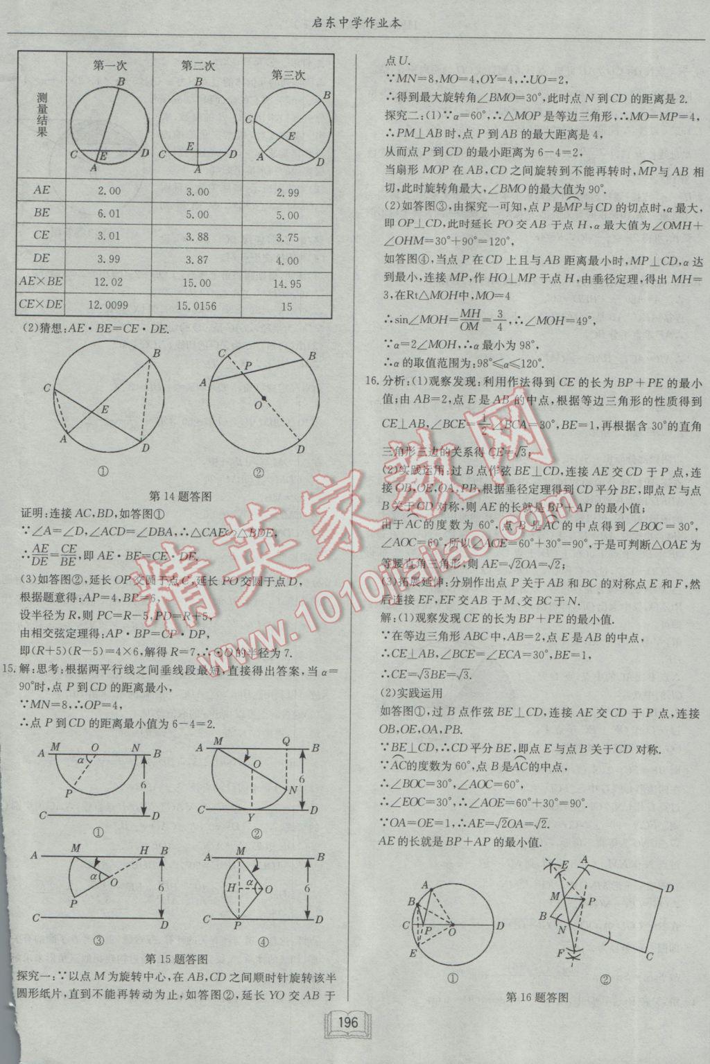 2017年启东中学作业本九年级数学下册沪科版 参考答案第24页