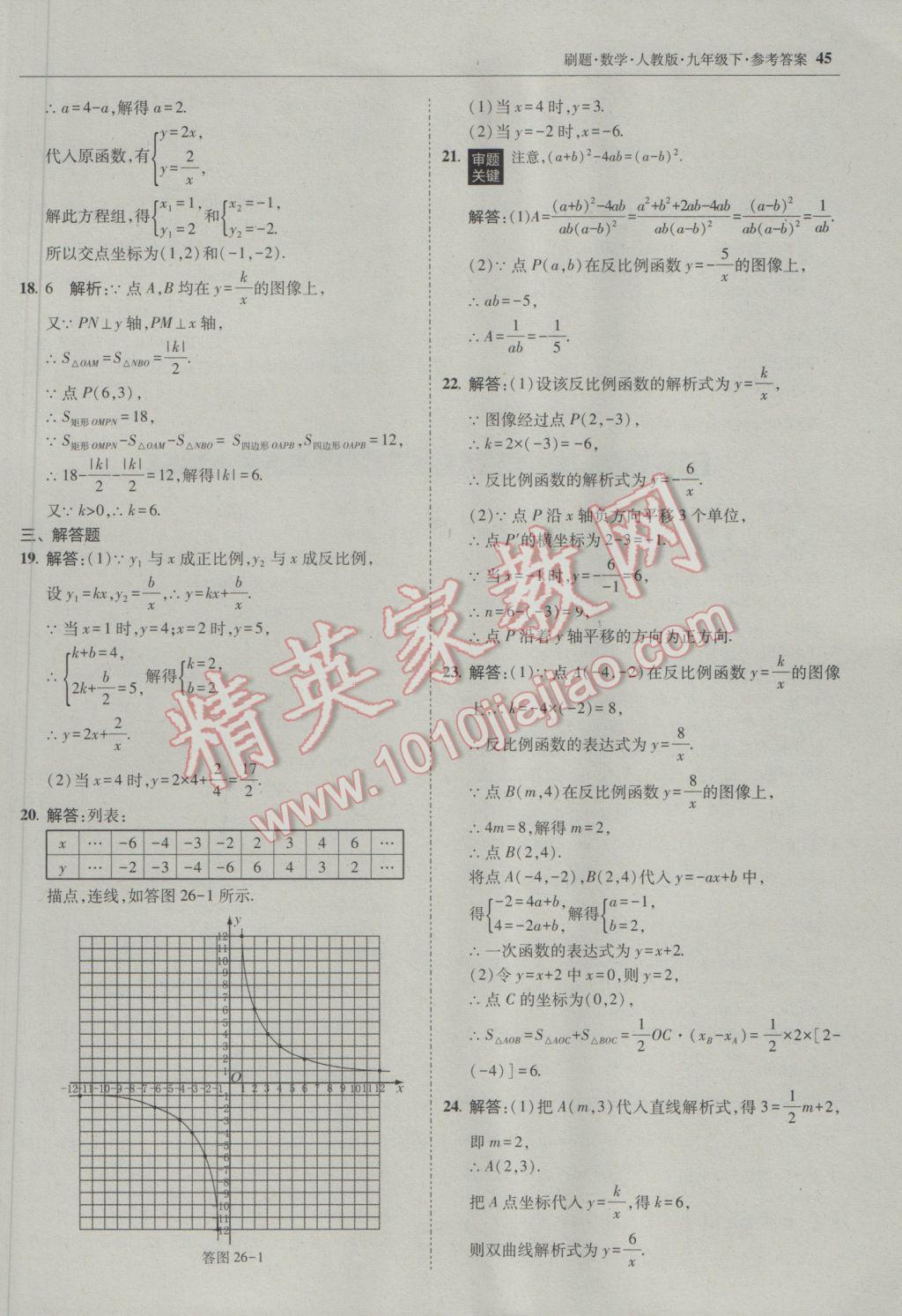 2017年北大綠卡刷題九年級數(shù)學(xué)下冊人教版 參考答案第44頁