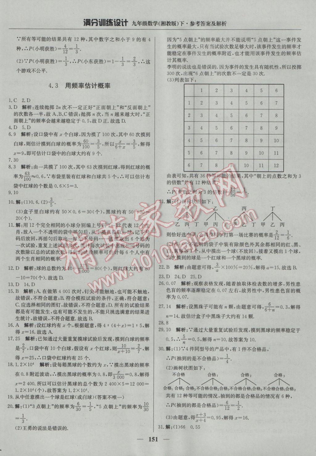 2017年滿分訓(xùn)練設(shè)計(jì)九年級(jí)數(shù)學(xué)下冊(cè)湘教版 參考答案第40頁(yè)