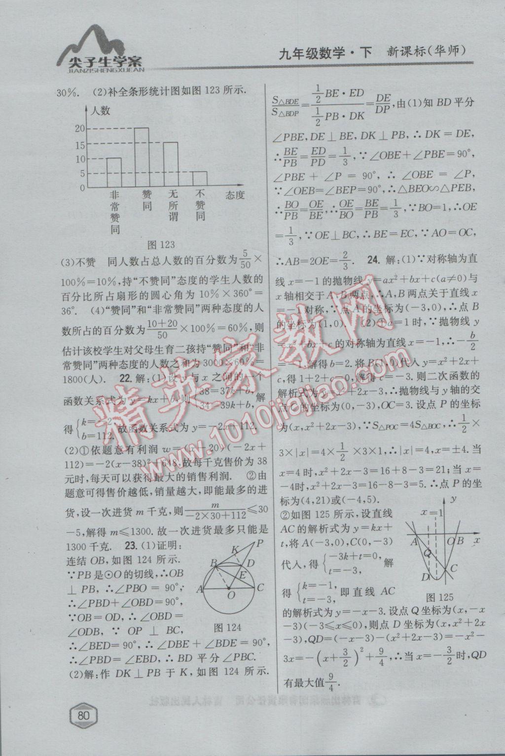 2017年尖子生學(xué)案九年級數(shù)學(xué)下冊華師大版 參考答案第52頁