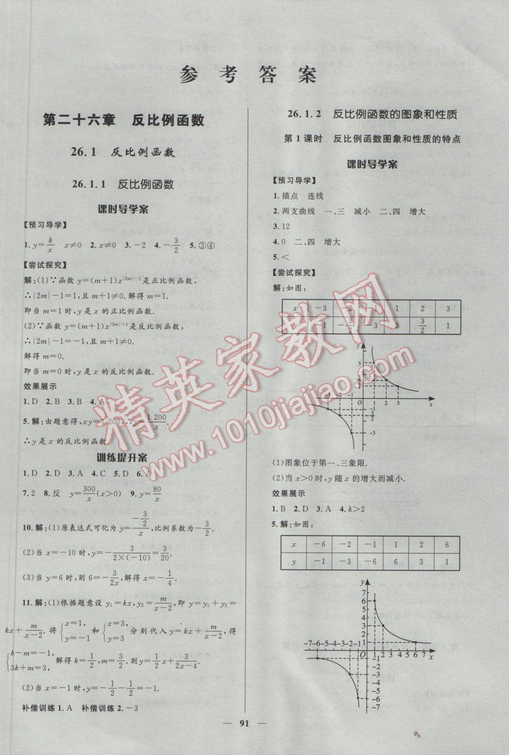 2017年夺冠百分百新导学课时练九年级数学下册人教版 参考答案第1页