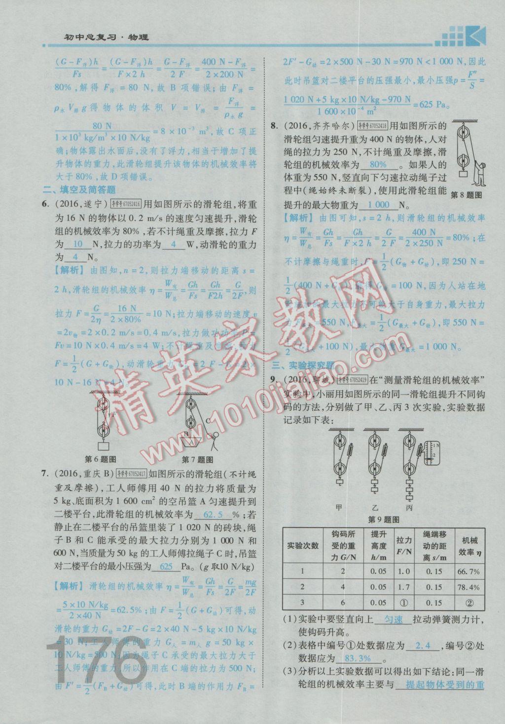 2017年金牌教练赢在燕赵初中总复习物理河北中考专用 第九讲到第十三讲参考答案第149页