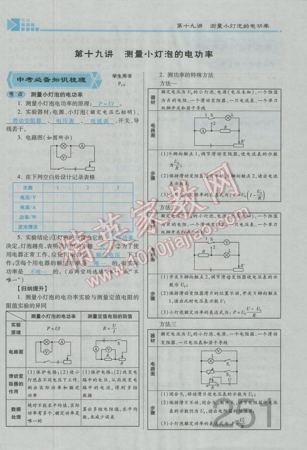 2017年金牌教练赢在燕赵初中总复习物理河北中考专用 第十九讲到阶段检测四参考答案第216页