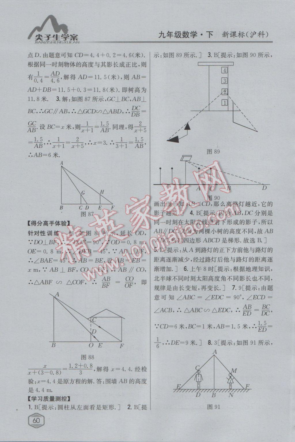 2017年尖子生学案九年级数学下册沪科版 参考答案第27页