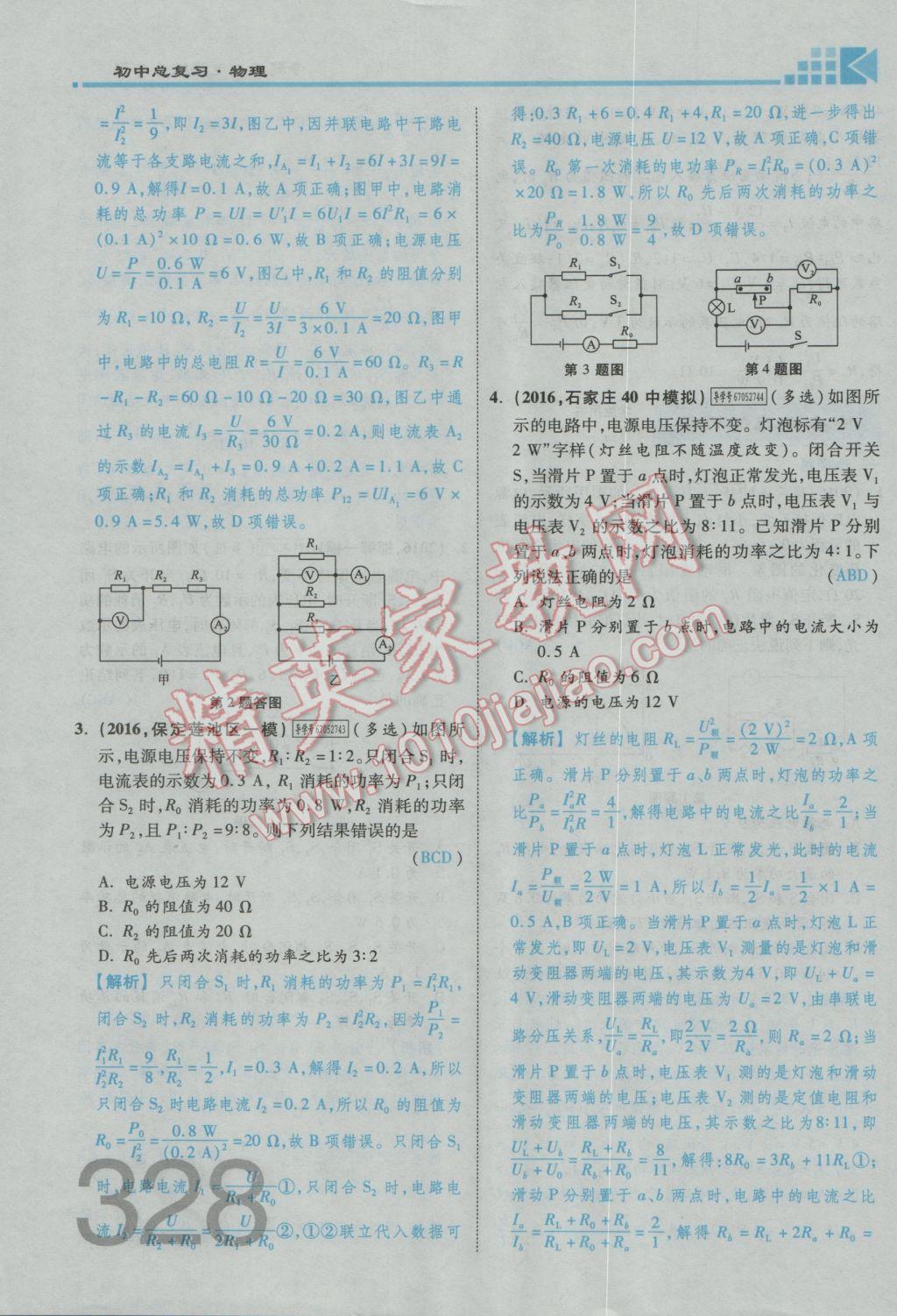 2017年金牌教练赢在燕赵初中总复习物理河北中考专用 热点专题突破参考答案第22页