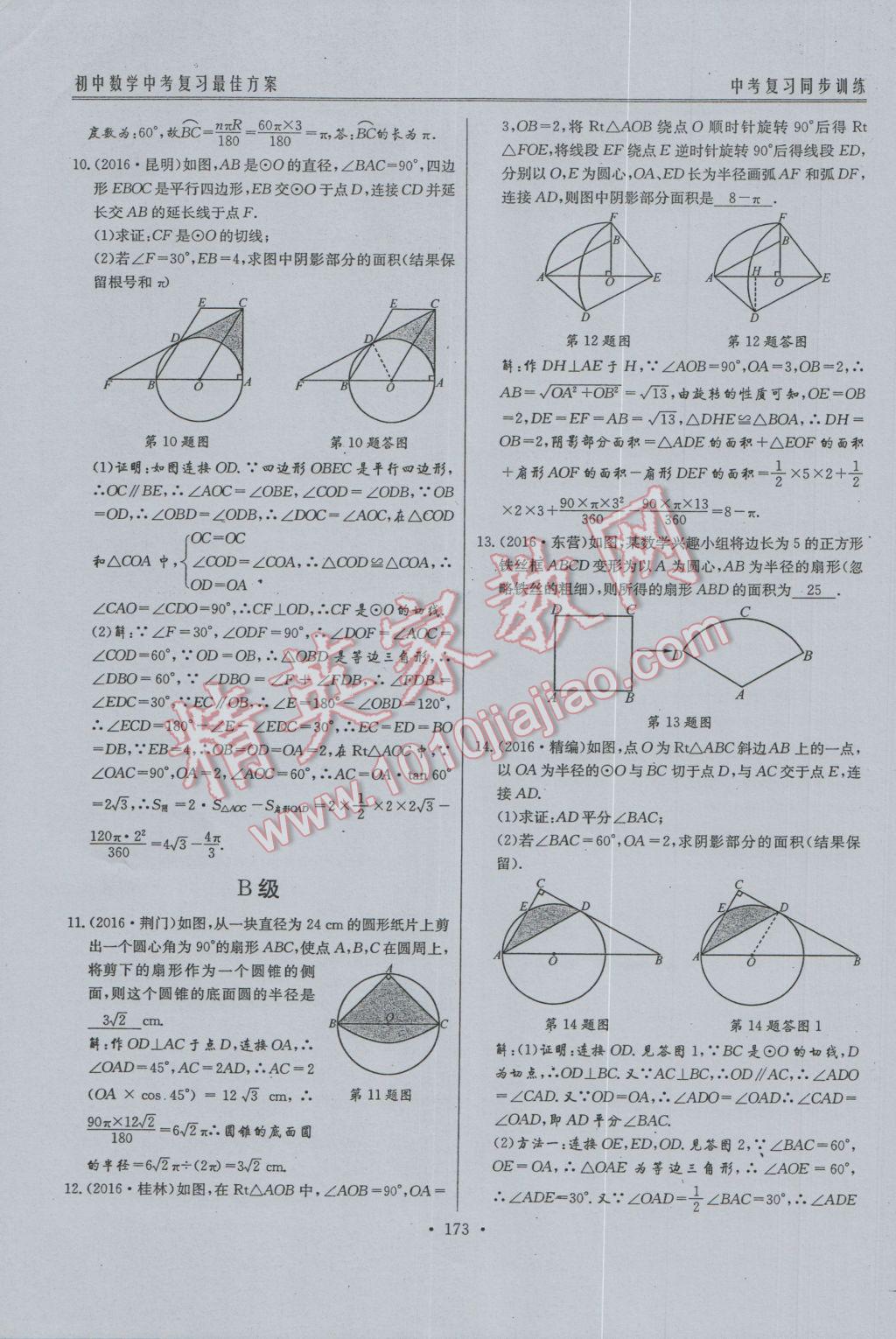 2017年新策略中考复习最佳方案同步训练数学 同步训练系统复习参考答案第204页