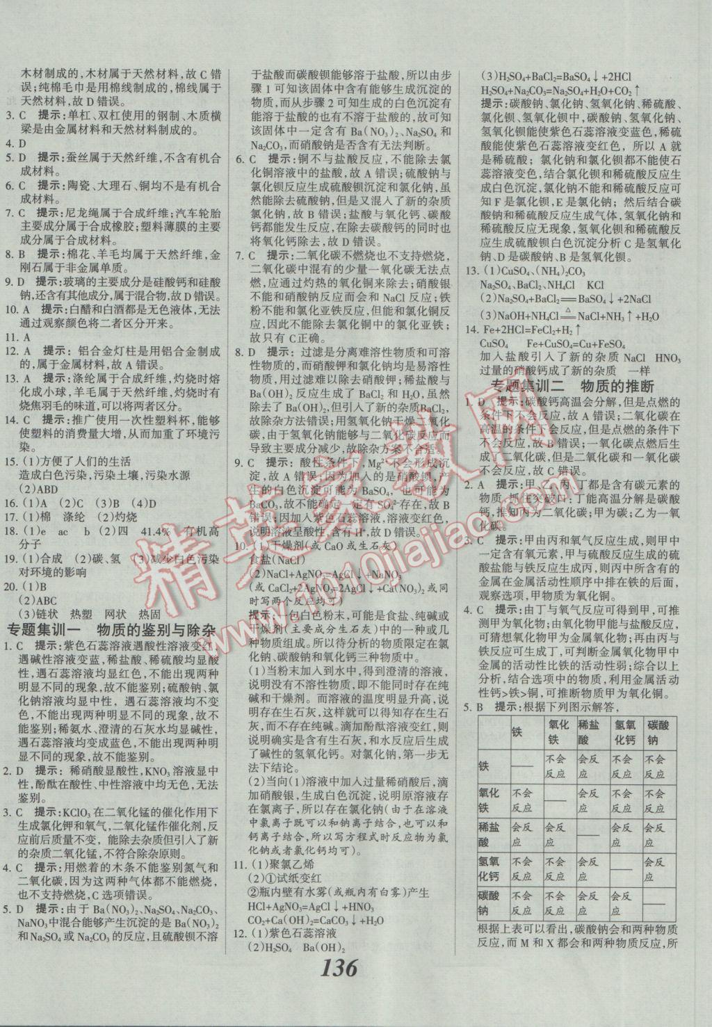 2017年全優(yōu)課堂考點(diǎn)集訓(xùn)與滿分備考九年級(jí)化學(xué)全一冊(cè)下人教版 參考答案第16頁