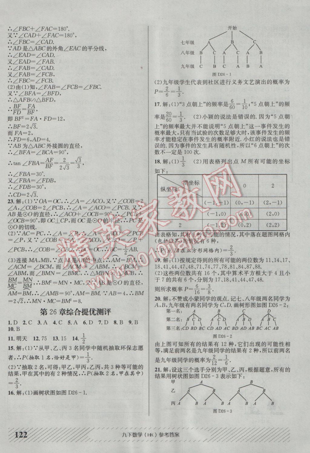 2017年原创讲练测课优新突破九年级数学下册沪科版 参考答案第14页