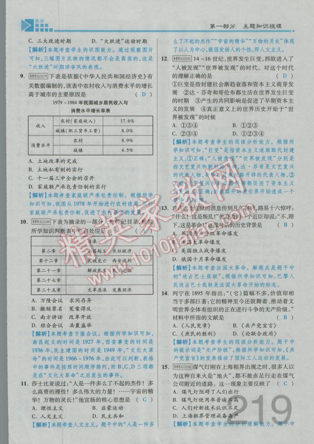 2017年金牌教練贏在燕趙初中總復習歷史河北中考專用 綜合測試卷參考答案第293頁