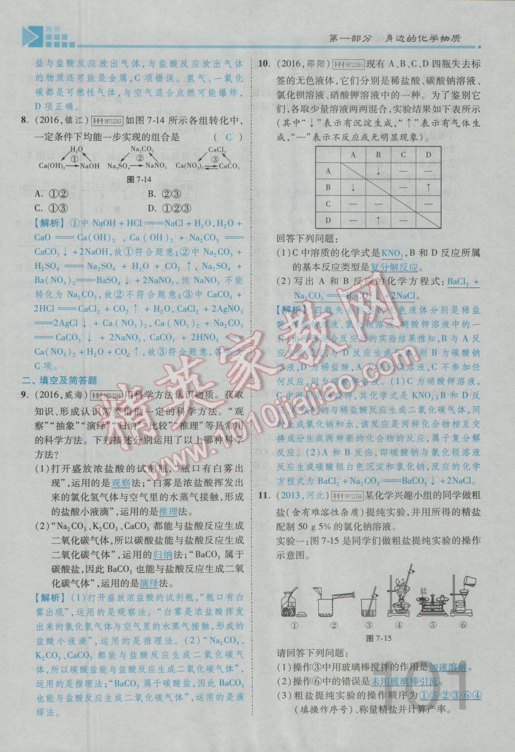 2017年金牌教練贏在燕趙初中總復(fù)習(xí)化學(xué)河北中考專用 第一部分第六講到第七講參考答案第127頁