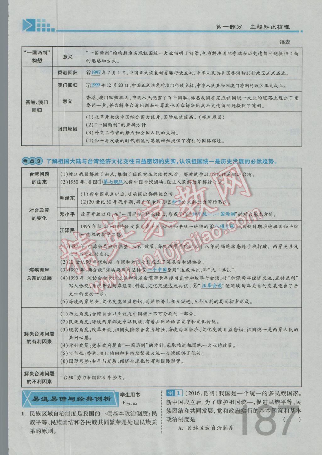 2017年金牌教练赢在燕赵初中总复习历史河北中考专用 第一部分主题四参考答案第191页