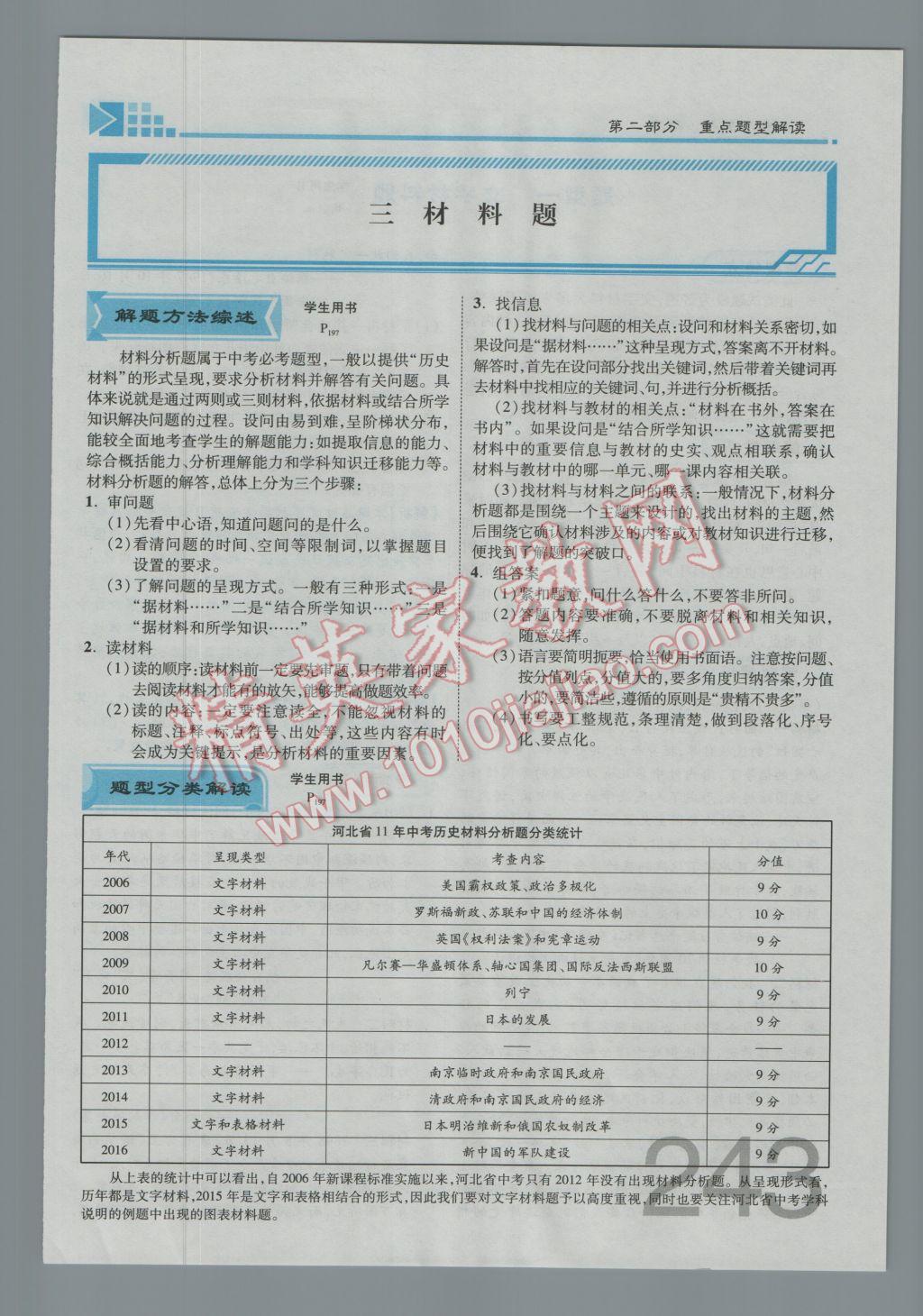 2017年金牌教练赢在燕赵初中总复习历史河北中考专用 第二部分参考答案第271页