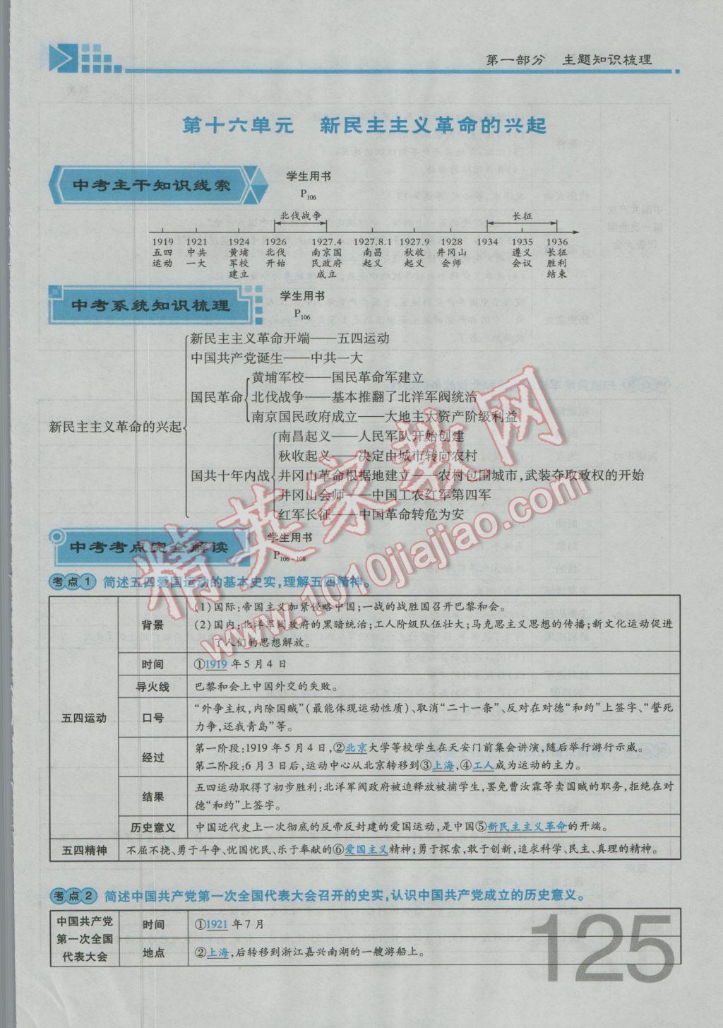 2017年金牌教练赢在燕赵初中总复习历史河北中考专用 第一部分主题三参考答案第68页