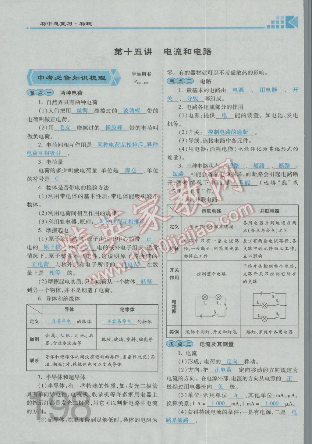 2017年金牌教练赢在燕赵初中总复习物理河北中考专用 第十四讲到第十八讲参考答案第292页