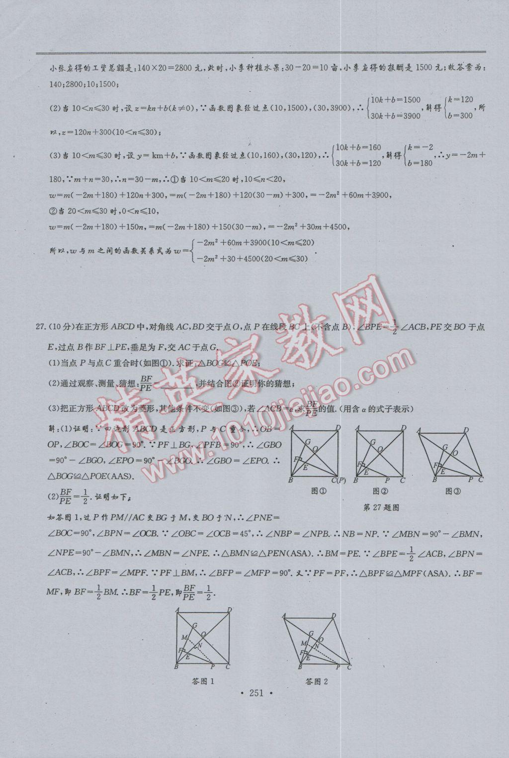 2017年新策略中考复习最佳方案同步训练数学 试题参考答案第253页