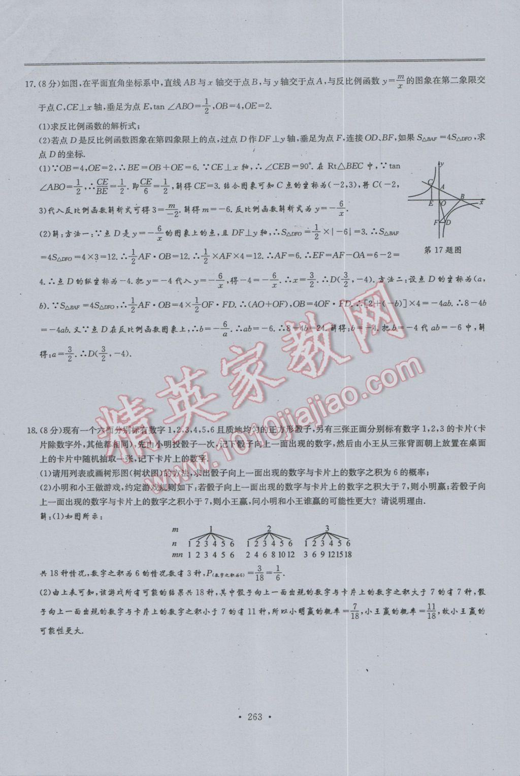 2017年新策略中考复习最佳方案同步训练数学 试题参考答案第265页