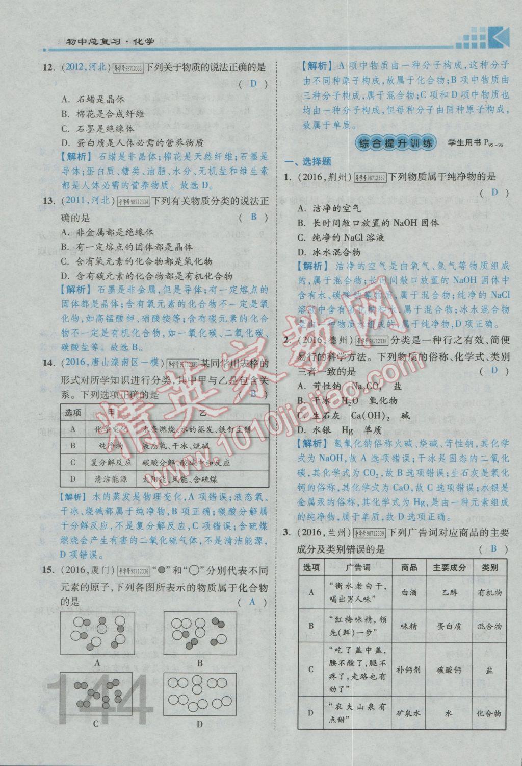 2017年金牌教練贏在燕趙初中總復習化學河北中考專用 第二部分參考答案第156頁