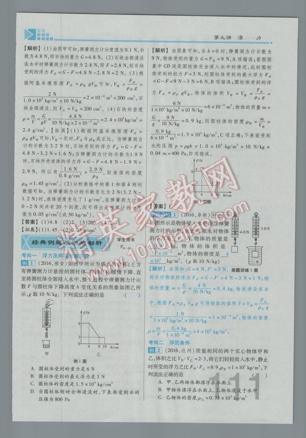 2017年金牌教练赢在燕赵初中总复习物理河北中考专用 第九讲到第十三讲参考答案第84页