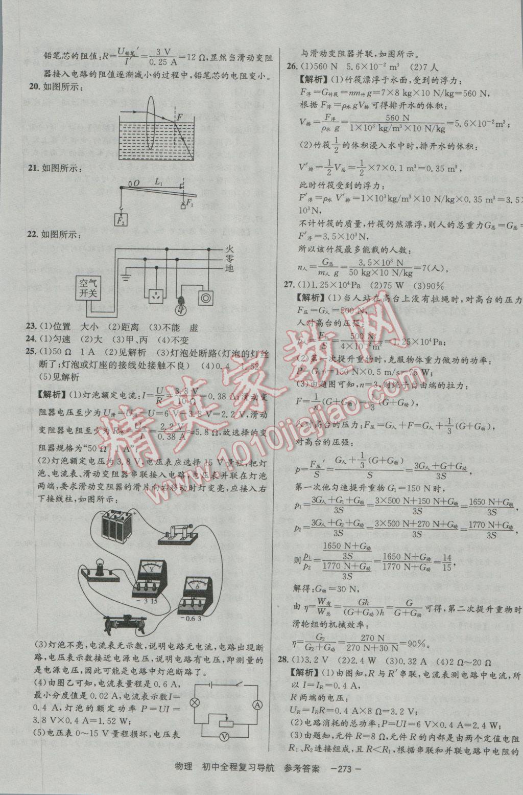 2017年考易通初中全程復(fù)習(xí)導(dǎo)航物理 參考答案第45頁