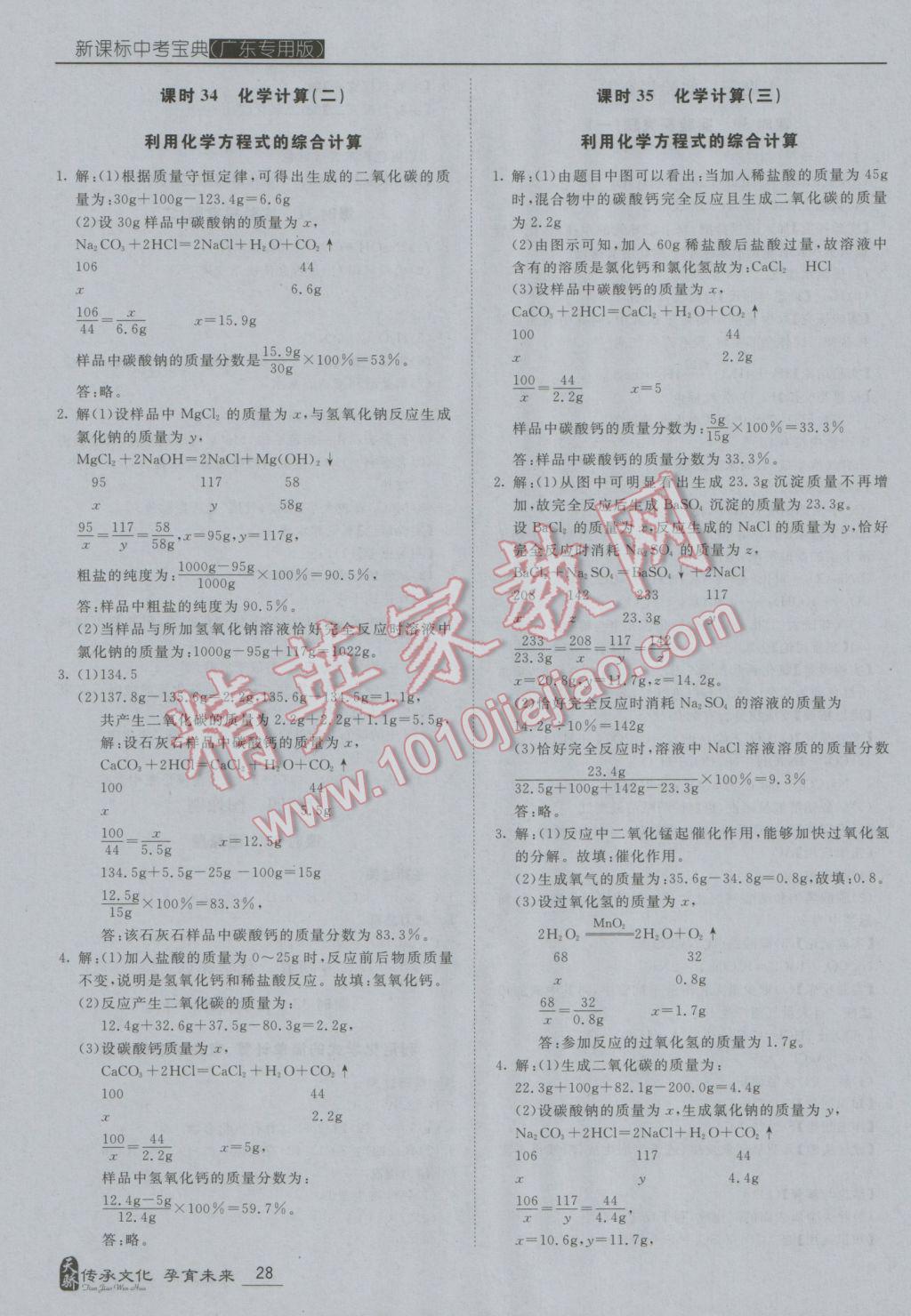 2017年中考寶典化學(xué)廣東專用版 參考答案第28頁