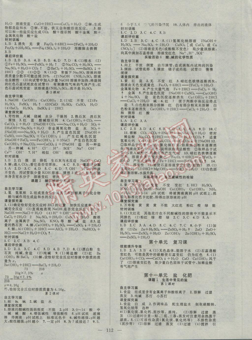 2017年名師課堂導學案九年級化學下冊 參考答案第4頁