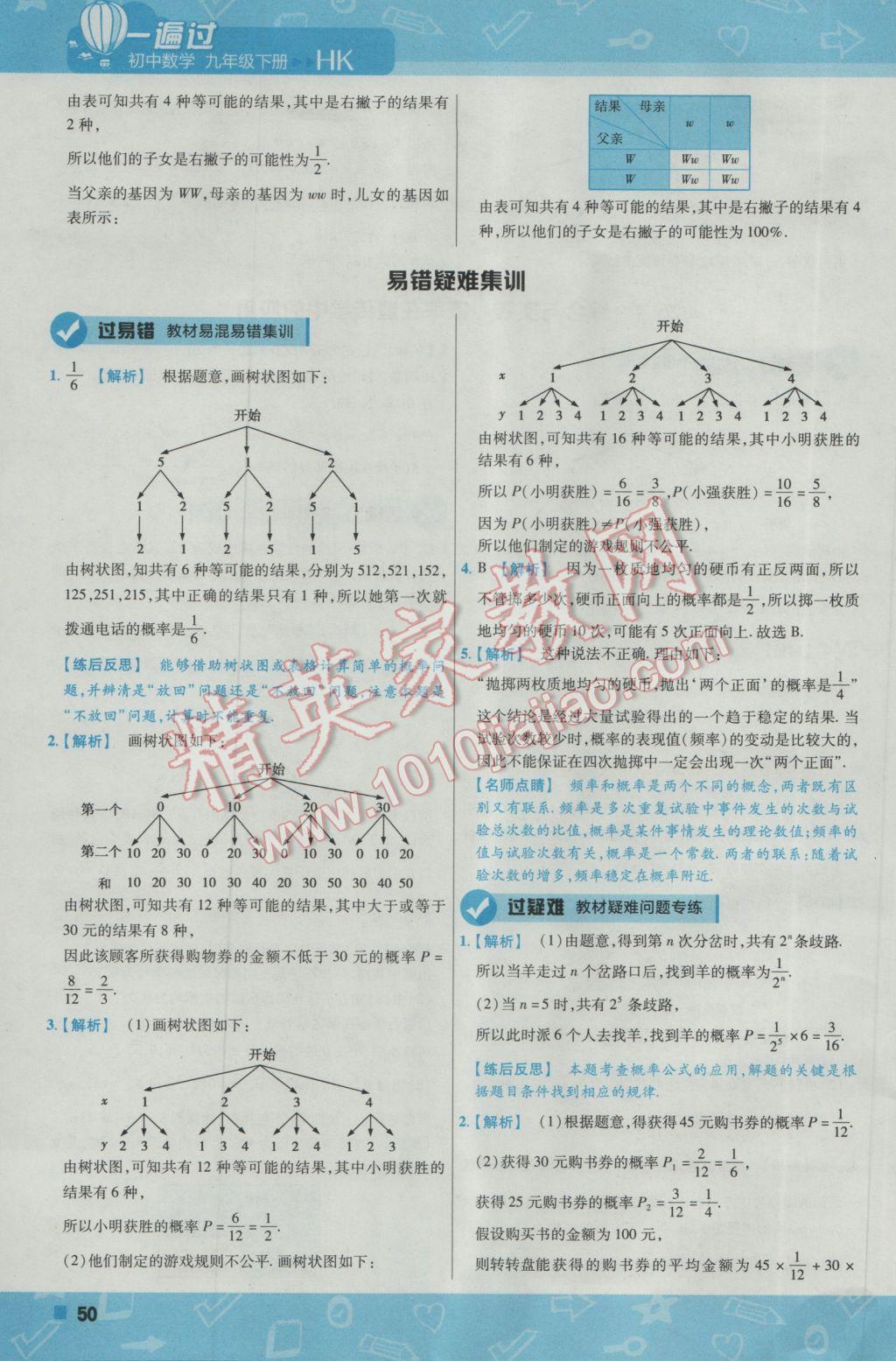 2017年一遍過(guò)初中數(shù)學(xué)九年級(jí)下冊(cè)滬科版 參考答案第50頁(yè)