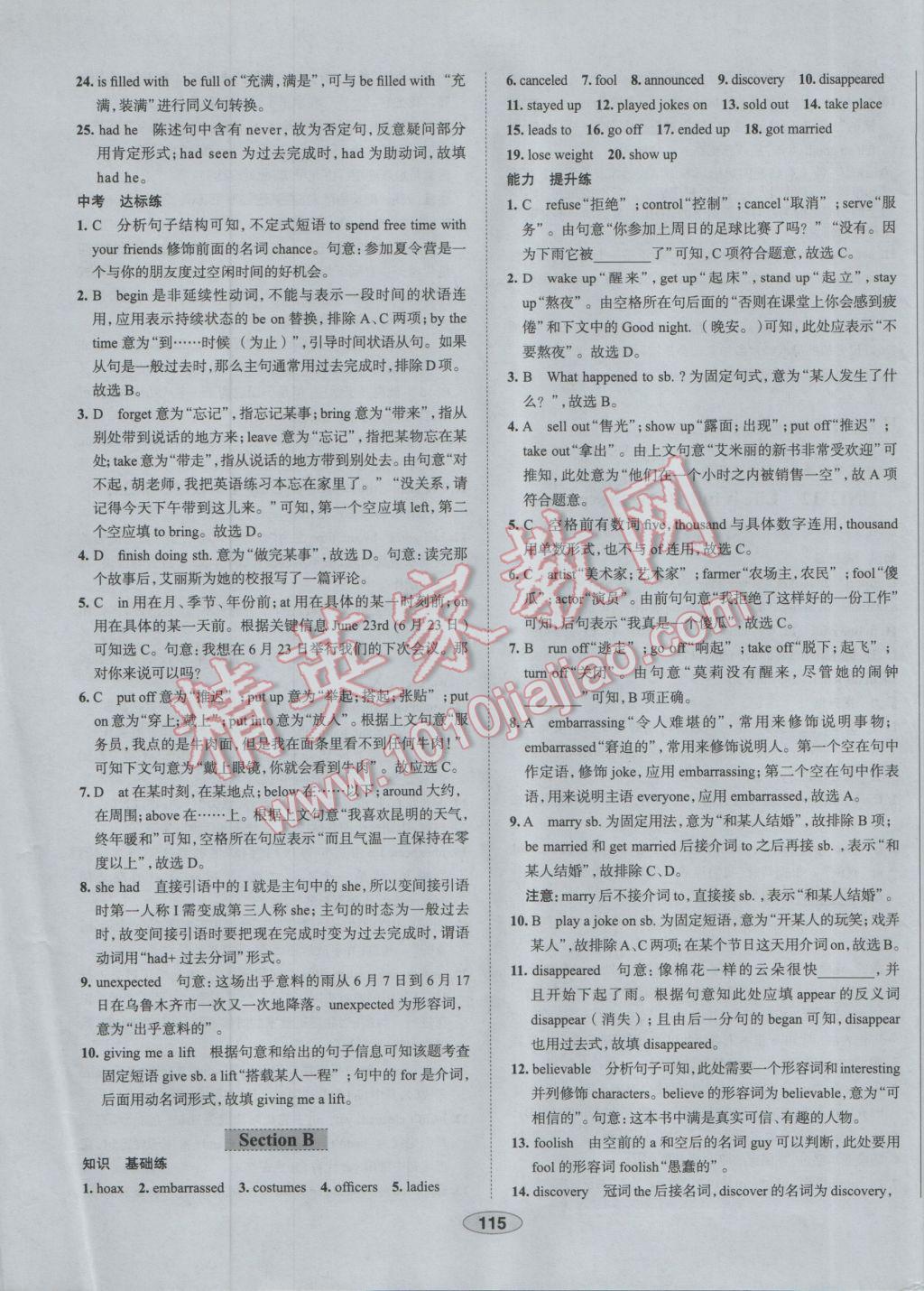 2017年中学教材全练九年级英语下册人教版 参考答案第15页