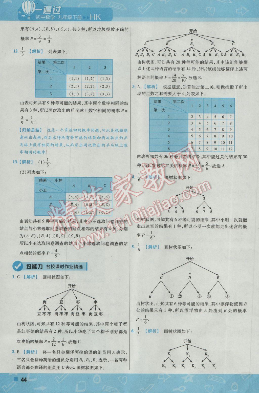 2017年一遍過(guò)初中數(shù)學(xué)九年級(jí)下冊(cè)滬科版 參考答案第44頁(yè)