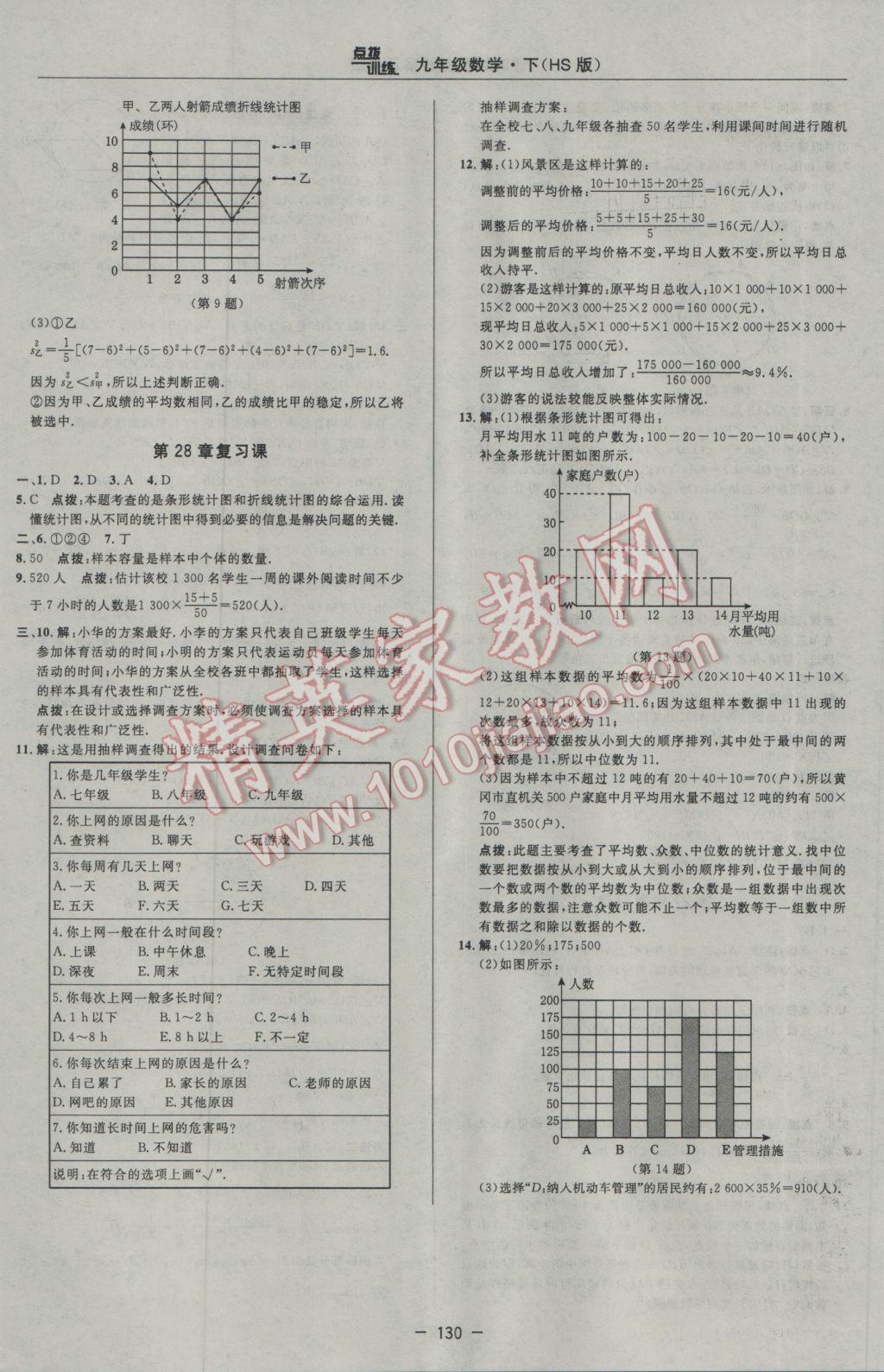 2017年点拨训练九年级数学下册华师大版 参考答案第28页